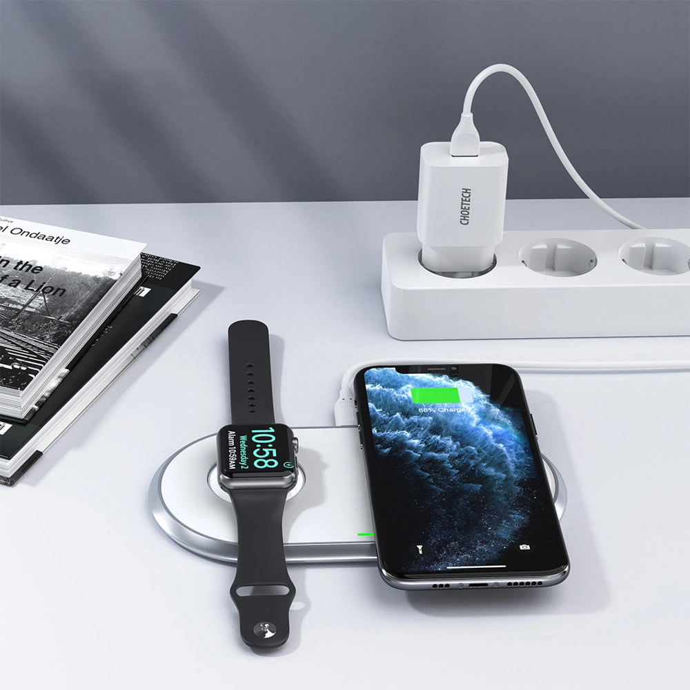 Choetech Qi 2in1 wireless charger for smartphones / Apple Watch with stand (MFI) USB Type C white (T317)eng