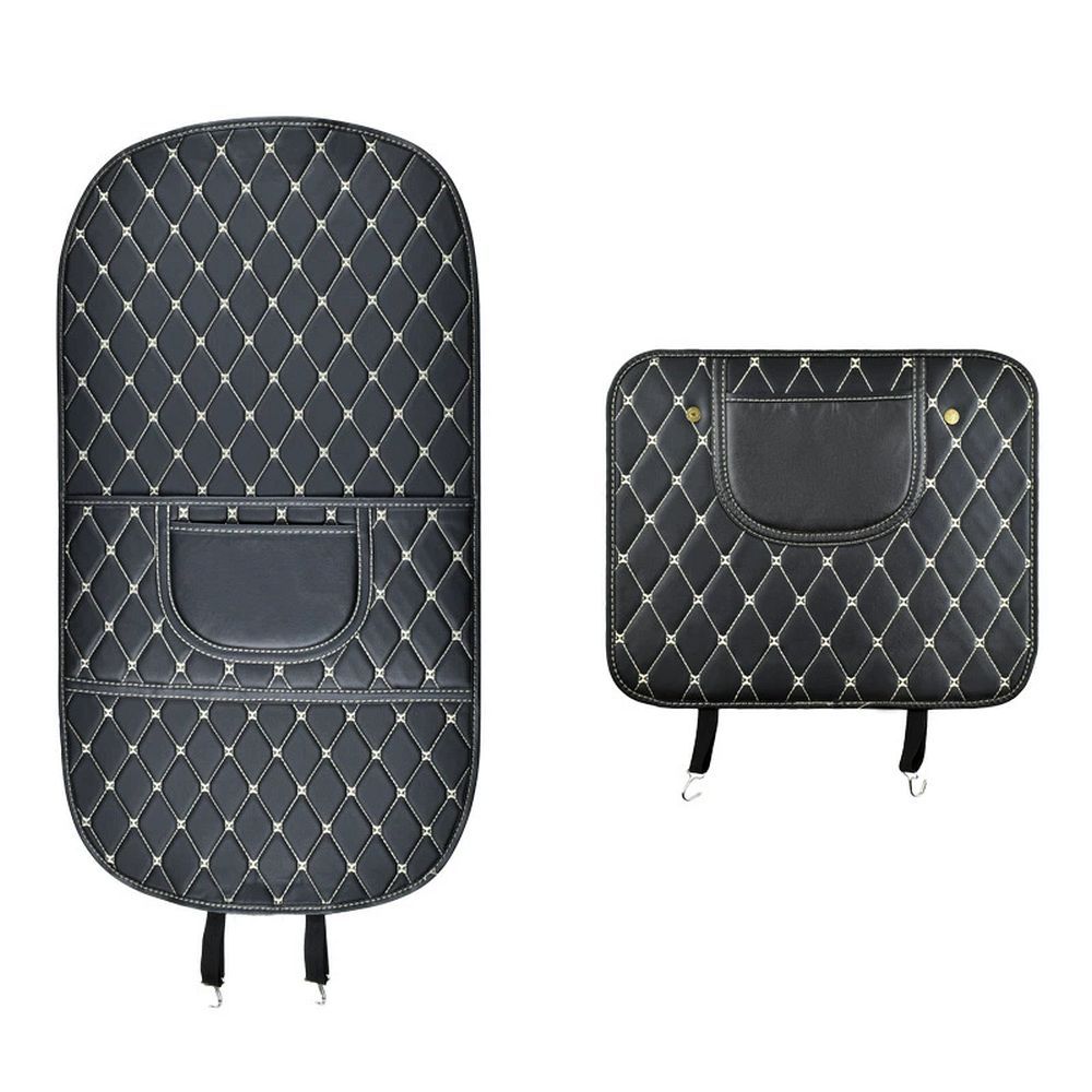 Protective leather mat for car seat anti-kick with organizer black