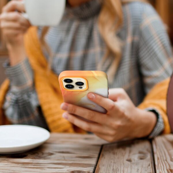 LEATHER MAG COVER case for IPHONE 14 Pro orange splash