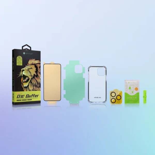 Bestsuit 6in1 set for iPhone 13 mini case / tempered glass flexi / back housing protector film / camera lens tempered glass / cloths / aplicator (D30 Buffer)eng