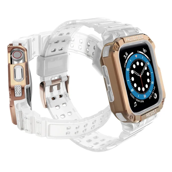 Protect Strap Band for Apple Watch 38/40/41mm Armored Case Strap - Transparent, Rose Goldeng