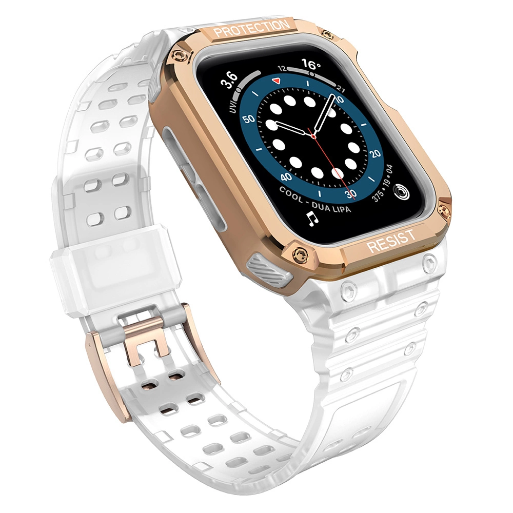 Protect Strap Band for Apple Watch 38/40/41mm Armored Case Strap - Transparent, Rose Goldeng