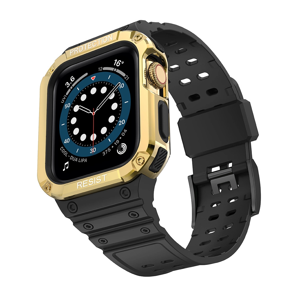 Protect Strap Band for Apple Watch 42/44/45mm Armored Case Strap - Black, Goldeng