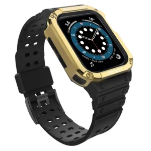Protect Strap Band for Apple Watch 42/44/45mm Armored Case Strap - Black, Goldeng