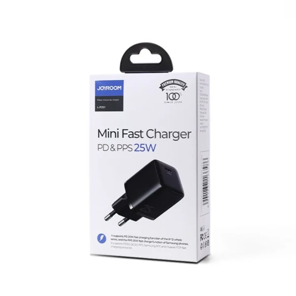 Joyroom Small Fast USB Type C PD Charger 25W EU Plug Black (L-P251)eng