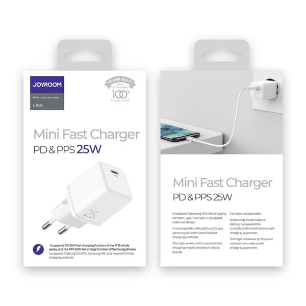 Joyroom fast wall charger USB Type C 25W 3A EU plug white (L-P251)eng