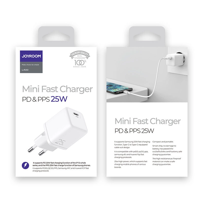 Joyroom fast wall charger USB Type C 25W 3A EU plug white (L-P251)eng