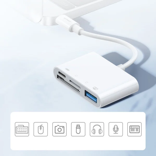 Joyroom S-H142 Lightning OTG HUB - USB-A 3.2 / Lightning / SD, TF card reader - whiteeng