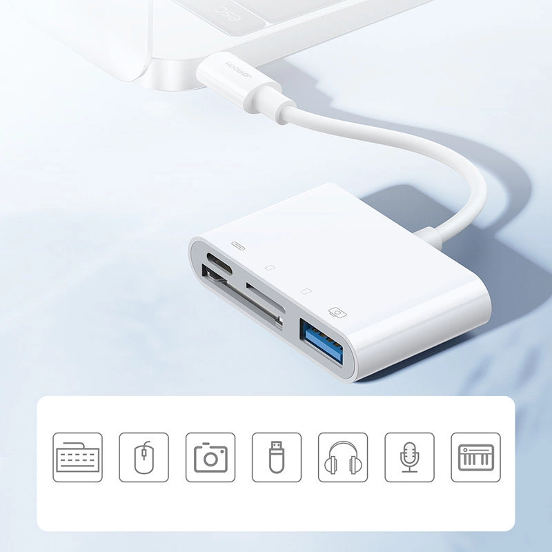 Joyroom S-H142 Lightning OTG HUB - USB-A 3.2 / Lightning / SD, TF card reader - whiteeng