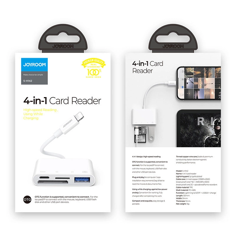 Joyroom S-H142 Lightning OTG HUB - USB-A 3.2 / Lightning / SD, TF card reader - whiteeng
