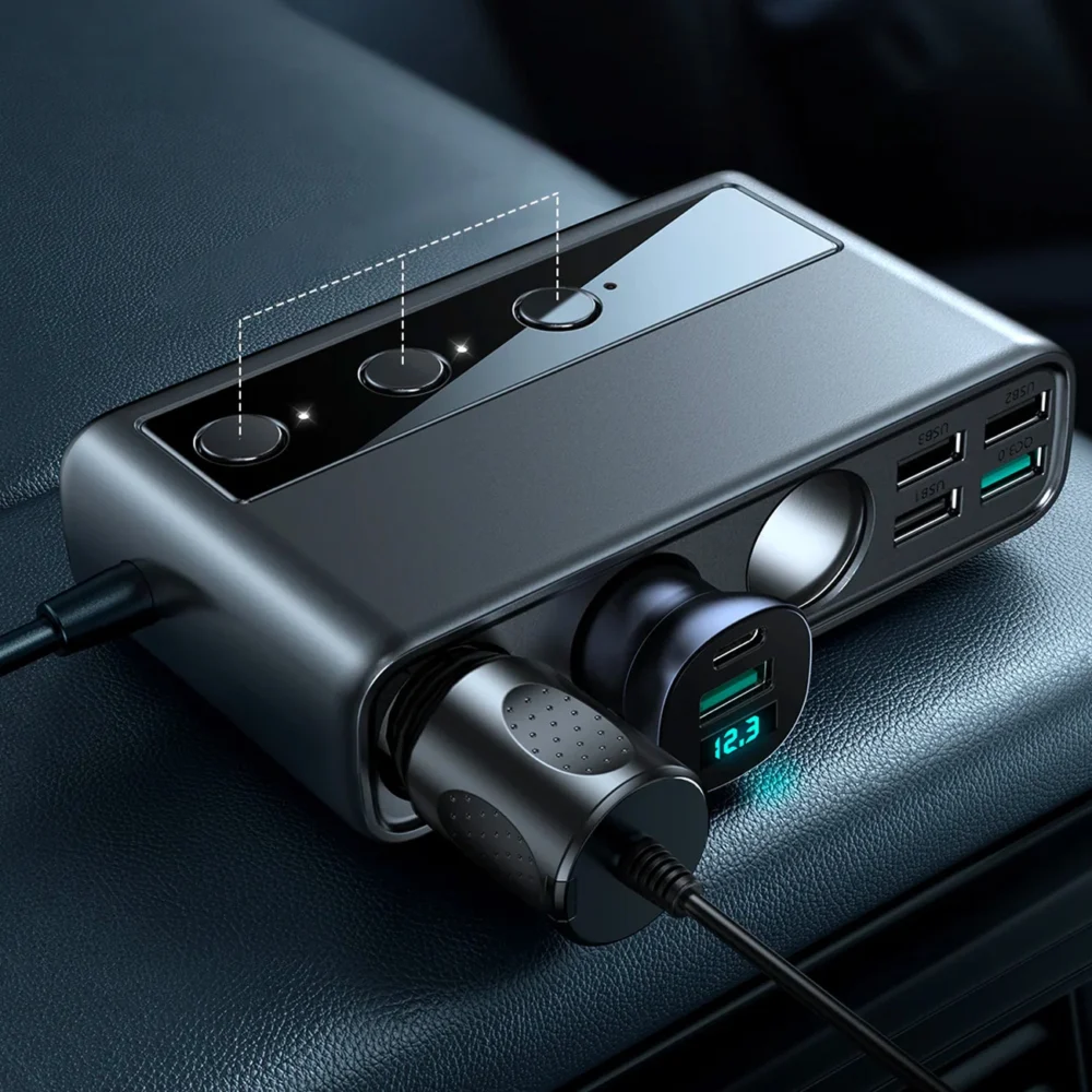 Joyroom JR-CL06 9in1 car charger 154W 5x USB-A / USB-C / 3x cigarette lighter socket PD QC PPS - blackeng