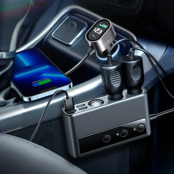 Joyroom JR-CL06 9in1 car charger 154W 5x USB-A / USB-C / 3x cigarette lighter socket PD QC PPS - blackeng