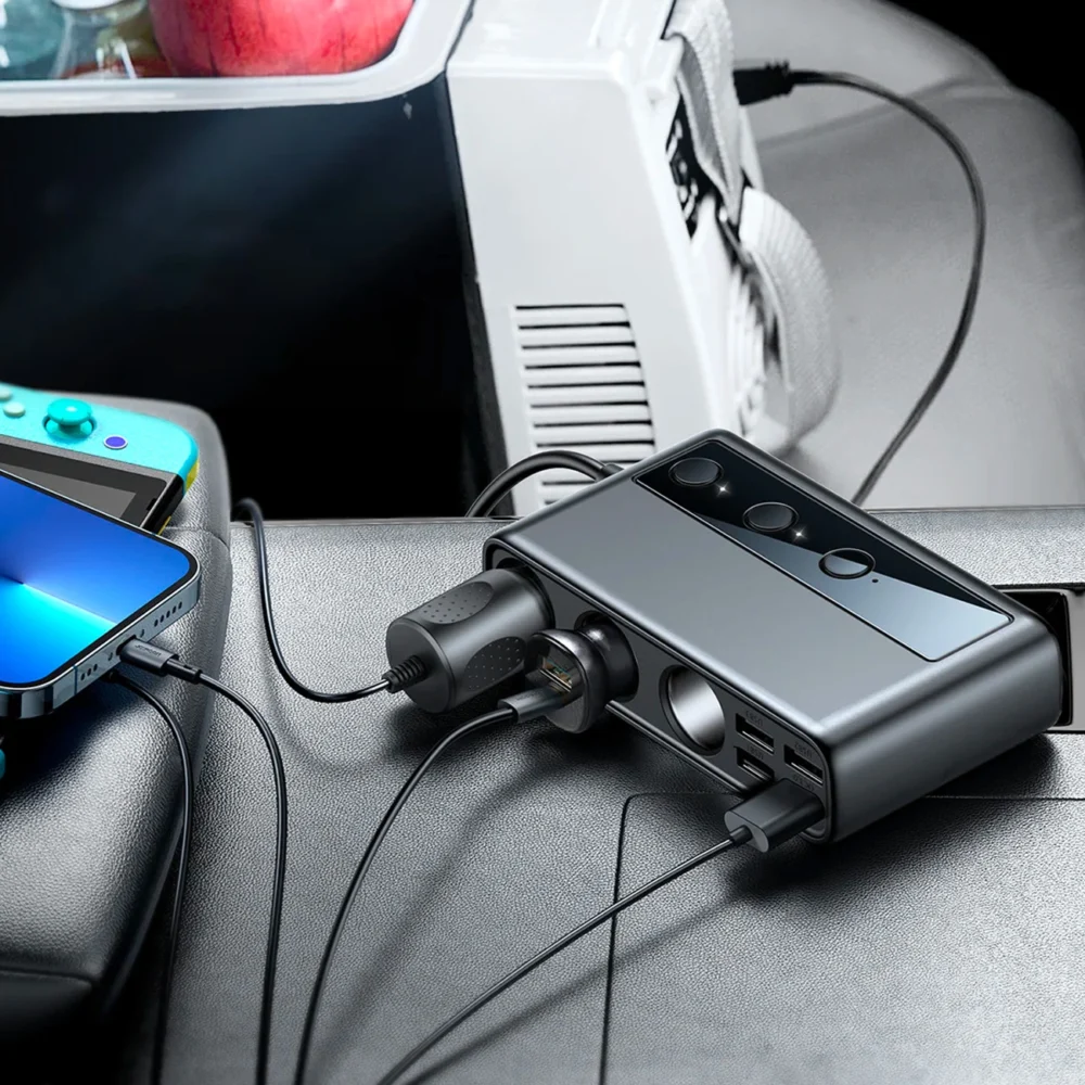 Joyroom JR-CL06 9in1 car charger 154W 5x USB-A / USB-C / 3x cigarette lighter socket PD QC PPS - blackeng