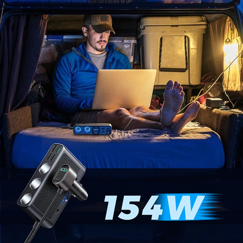 Joyroom JR-CL06 9in1 car charger 154W 5x USB-A / USB-C / 3x cigarette lighter socket PD QC PPS - blackeng