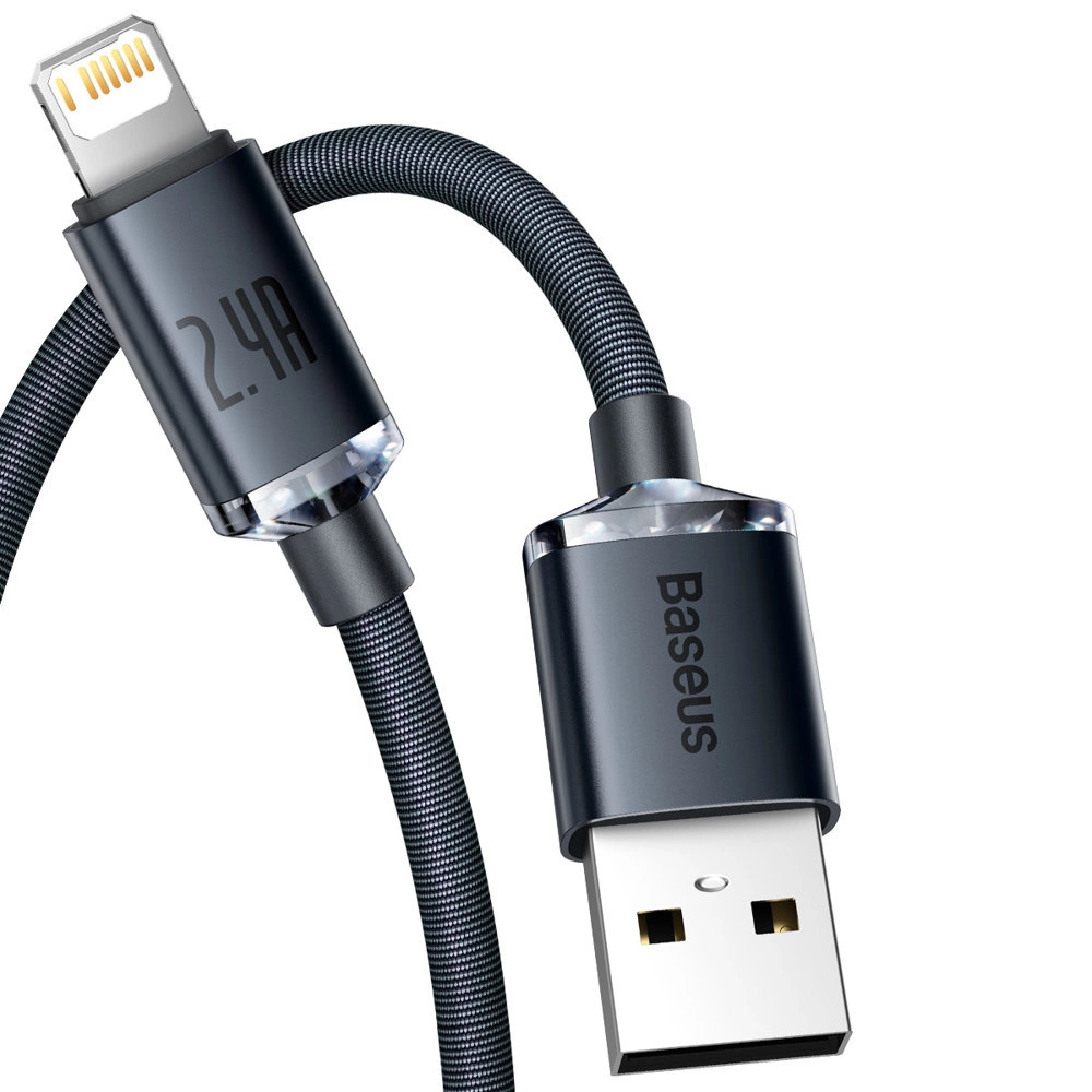 Baseus Crystal Shine Series cable USB cable for fast charging and data transfer USB Type A - Lightning 2.4A 1.2m black (CAJY000001)eng