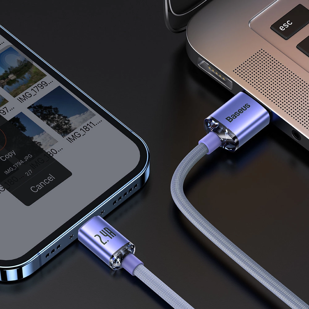 Baseus Crystal Shine Series cable USB cable for fast charging and data transfer USB Type A - Lightning 2.4A 2m purple (CAJY000105)eng