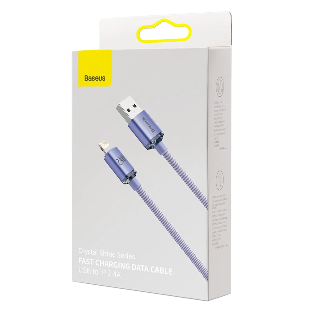 Baseus Crystal Shine Series cable USB cable for fast charging and data transfer USB Type A - Lightning 2.4A 2m purple (CAJY000105)eng