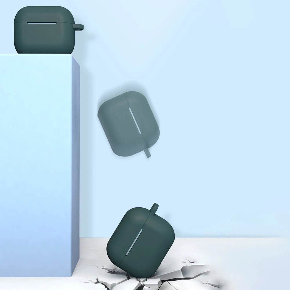 Case for AirPods 3 Silicone Soft Earphone Cover + Keychain Lobster Clasp Pendant Dark Blue (Case D)eng