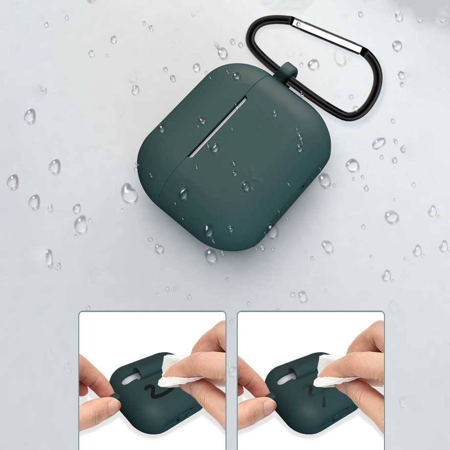 Case for AirPods 3 silicone soft case for headphones + keychain lobster clasp pendant black (case D)eng