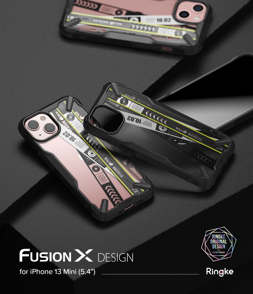 Ringke Fusion X Design durable PC Case with TPU Bumper for iPhone 13 mini black (Ticket band) (FXD540E43)eng