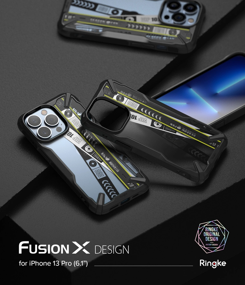 Ringke Fusion X Design durable PC Case with TPU Bumper for iPhone 13 Pro black (Ticket band) (FXD550E43)eng