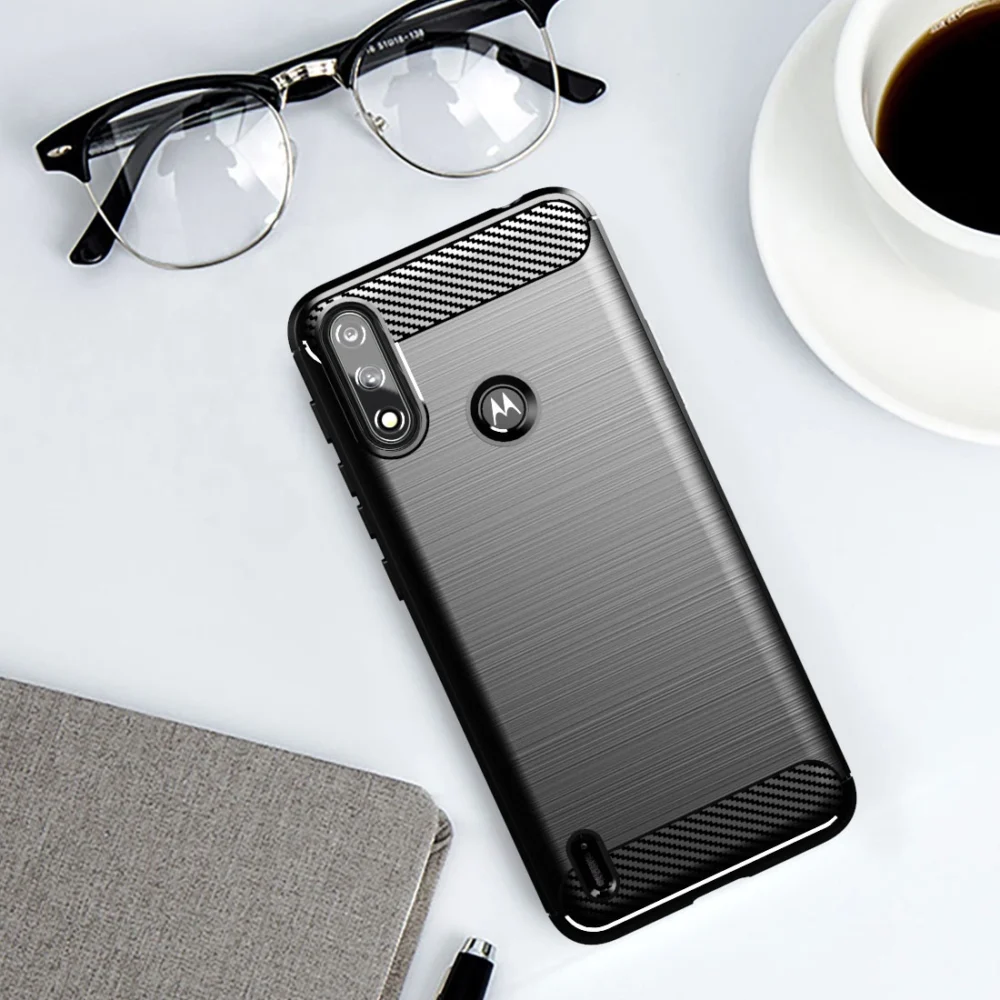81674_5 Carbon Case Flexible Cover Sleeve Motorola Moto E7i Power blackeng