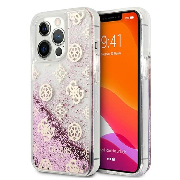 Guess GUHCP13LLGPEPI iPhone 13 Pro / 13 6,1" różowy/pink hardcase Peony Liquid Glittereng