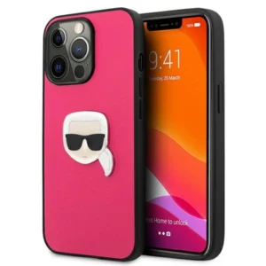 Karl Lagerfeld Leather Ikonik Karl's Head Metal Case for iPhone 13 Pro / 13 6.1" - Pinkeng