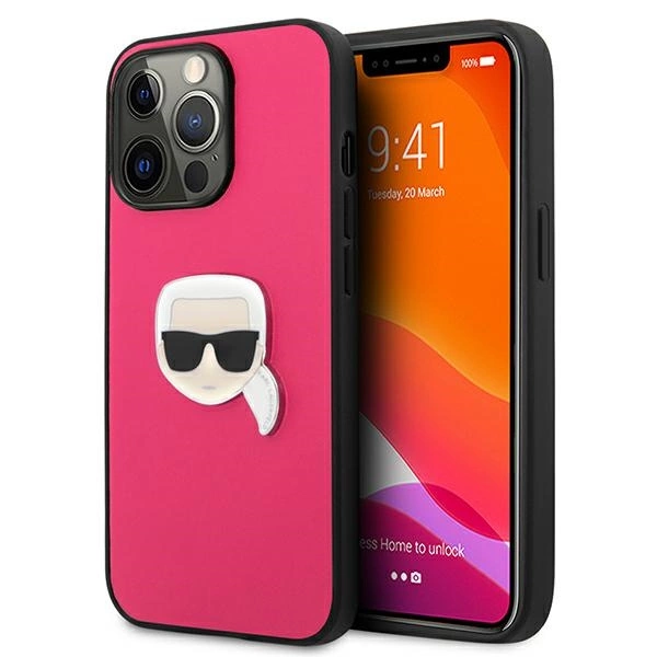 Karl Lagerfeld Leather Ikonik Karl's Head Metal Case for iPhone 13 Pro / 13 6.1" - Pinkeng