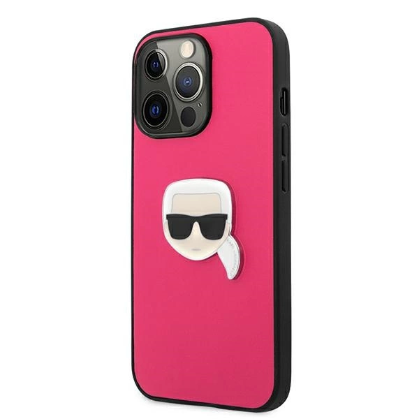 Karl Lagerfeld Leather Ikonik Karl's Head Metal Case for iPhone 13 Pro / 13 6.1" - Pinkeng