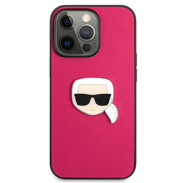 Karl Lagerfeld Leather Ikonik Karl's Head Metal Case for iPhone 13 Pro / 13 6.1" - Pinkeng