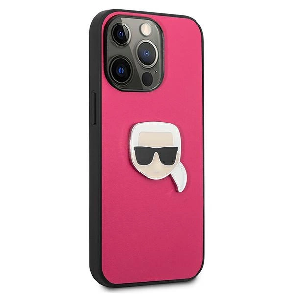 Karl Lagerfeld Leather Ikonik Karl's Head Metal Case for iPhone 13 Pro / 13 6.1" - Pinkeng