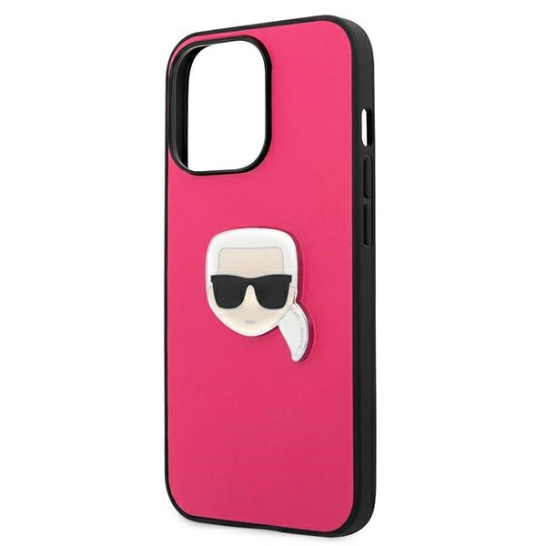 Karl Lagerfeld Leather Ikonik Karl's Head Metal Case for iPhone 13 Pro / 13 6.1" - Pinkeng