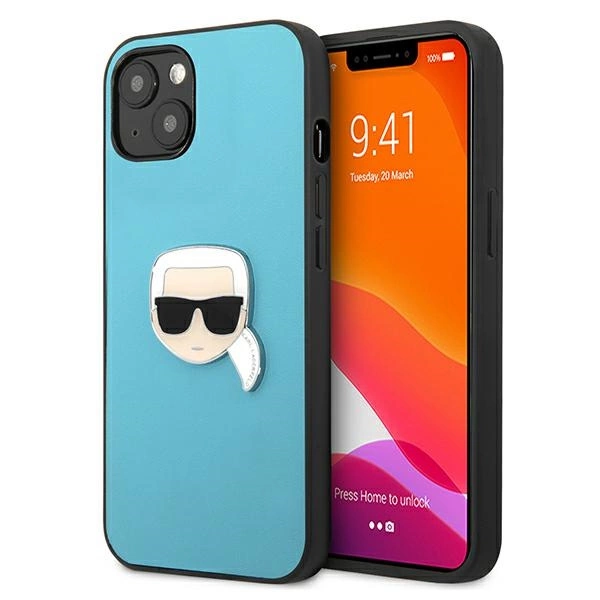 Karl Lagerfeld KLHCP13SPKMB iPhone 13 mini 5,4" niebieski/blue hardcase Leather Ikonik Karl`s Head Metaleng