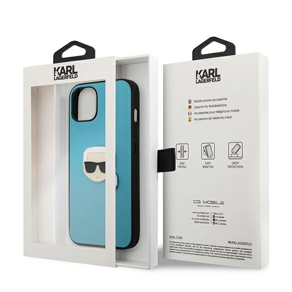 Karl Lagerfeld KLHCP13SPKMB iPhone 13 mini 5,4" niebieski/blue hardcase Leather Ikonik Karl`s Head Metaleng