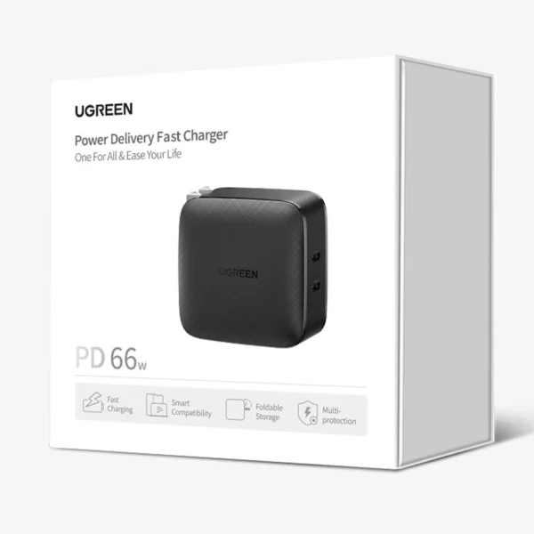 Ugreen wall charger 2x USB Type C 66W Power Delivery 3.0 Quick Charge 4.0+ black (CD216)eng