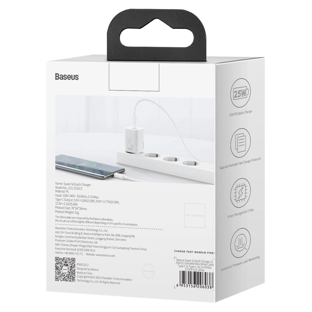 Baseus Super Si 1C fast wall charger USB Type C 25W Power Delivery Quick Charge white (CCSP020102)eng