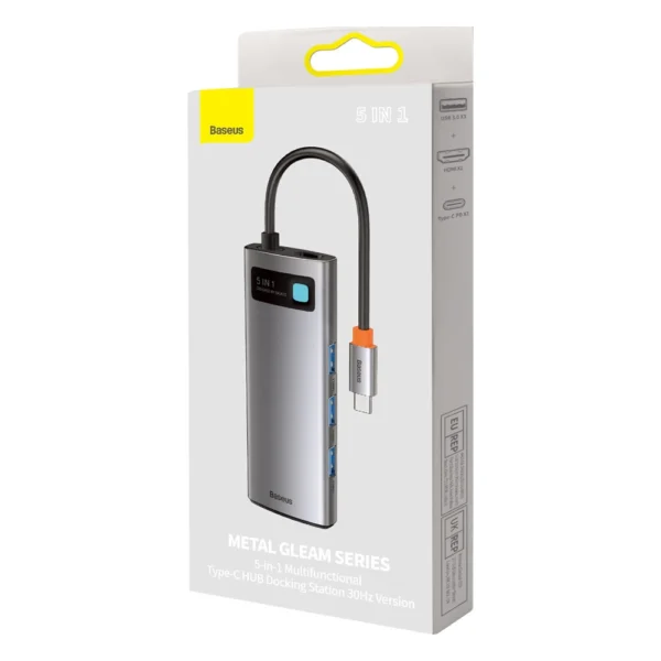 Baseus Metal Gleam Series 5-in-1 Multifunctional Type-C HUB Docking Station Gray 30Hz Version Grayeng