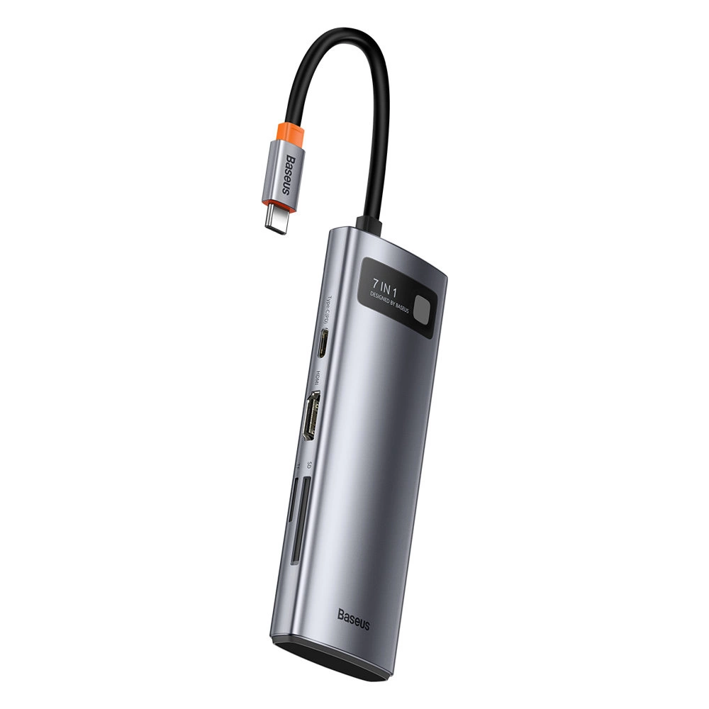 Baseus Metal Gleam Series multifunctional USB HUB 7in1 Type C HDMI TF PD card reader gray (WKWG020113)eng