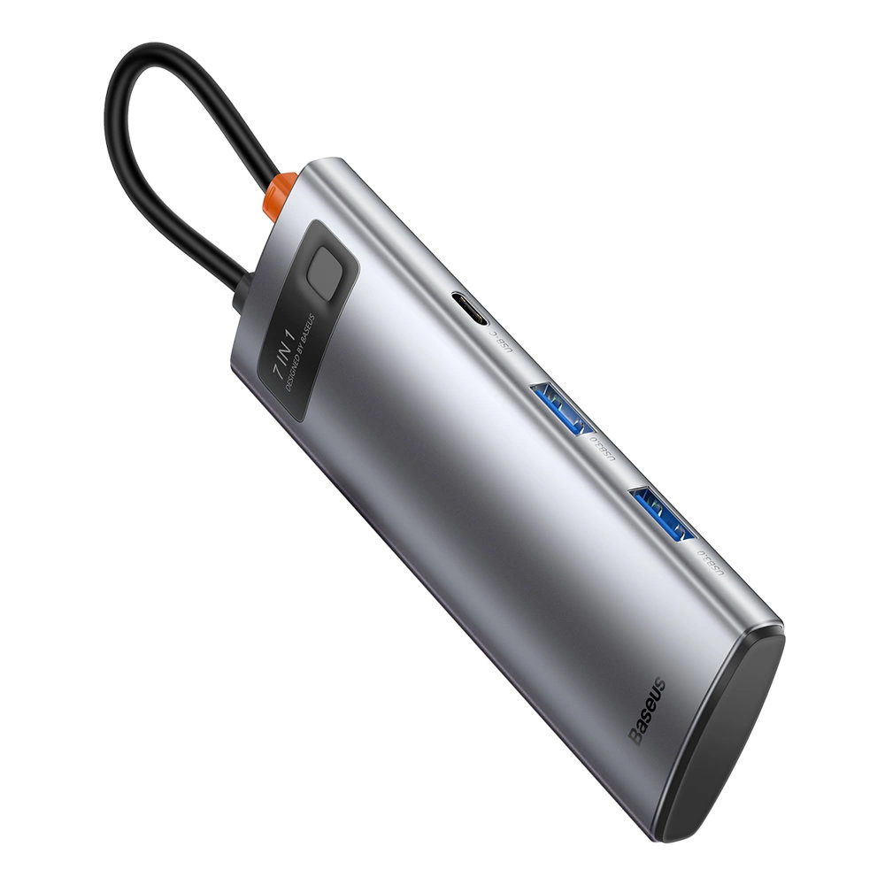 Baseus Metal Gleam Series multifunctional USB HUB 7in1 Type C HDMI TF PD card reader gray (WKWG020113)eng