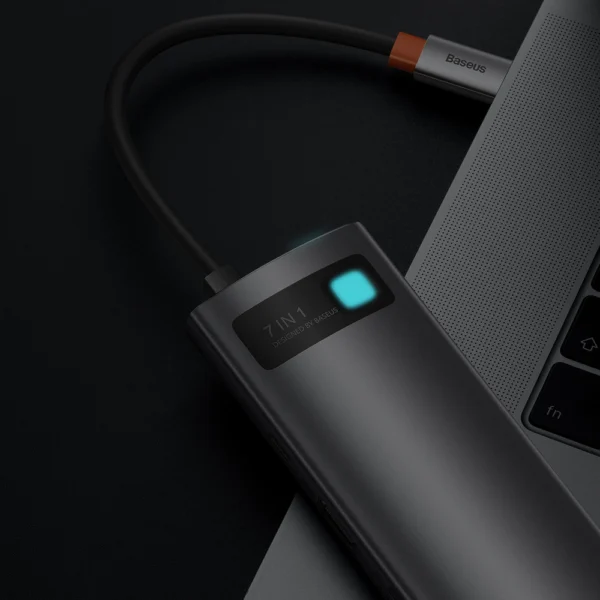 Baseus Metal Gleam Series multifunctional USB HUB 7in1 Type C HDMI TF PD card reader gray (WKWG020113)eng