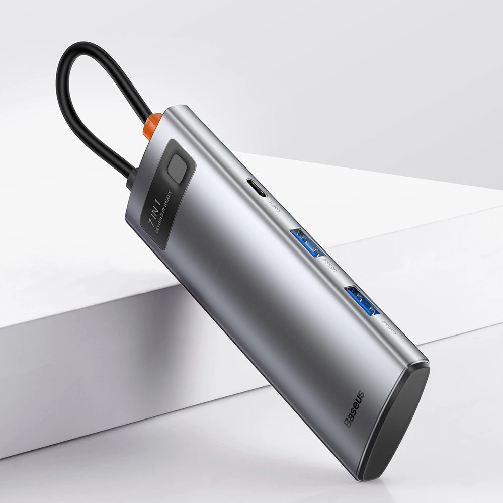 Baseus Metal Gleam Series multifunctional USB HUB 7in1 Type C HDMI TF PD card reader gray (WKWG020113)eng