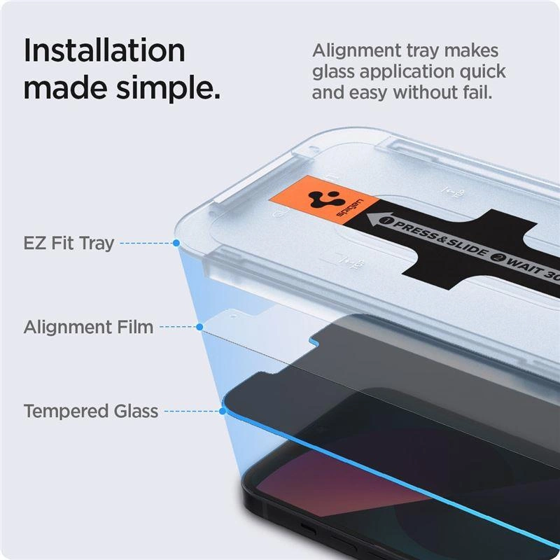 Spigen Glas.tR EZ Fit Privacy Tempered Glass for iPhone 13 / 13 Pro / 14 / 16e - 2 pcs.eng