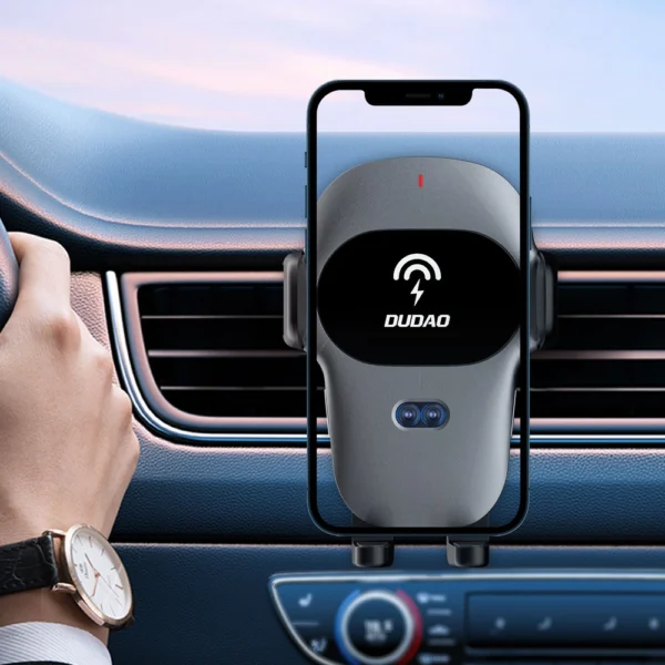 Dudao Automatic Car Holder with Built-in Qi 15W Wireless Charger Gray (F20xs)eng