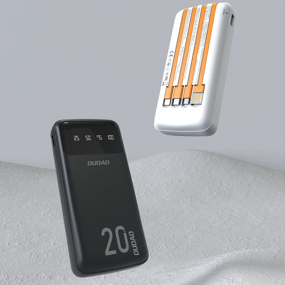 Dudao capacious powerbank with 3 built-in cables 20000mAh USB Type C + micro USB + Lightning black (Dudao K6Pro +)eng