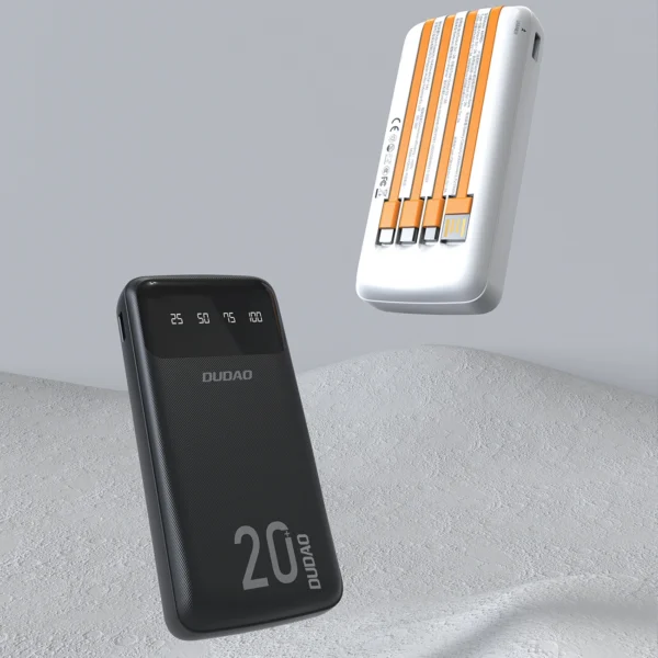 Dudao capacious powerbank with 3 built-in cables 20000mAh USB Type C + micro USB + Lightning black (Dudao K6Pro +)eng