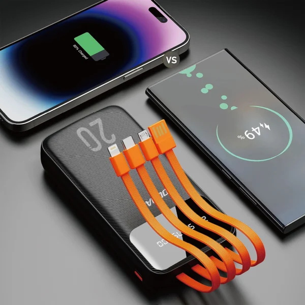 Dudao capacious powerbank with 3 built-in cables 20000mAh USB Type C + micro USB + Lightning black (Dudao K6Pro +)eng