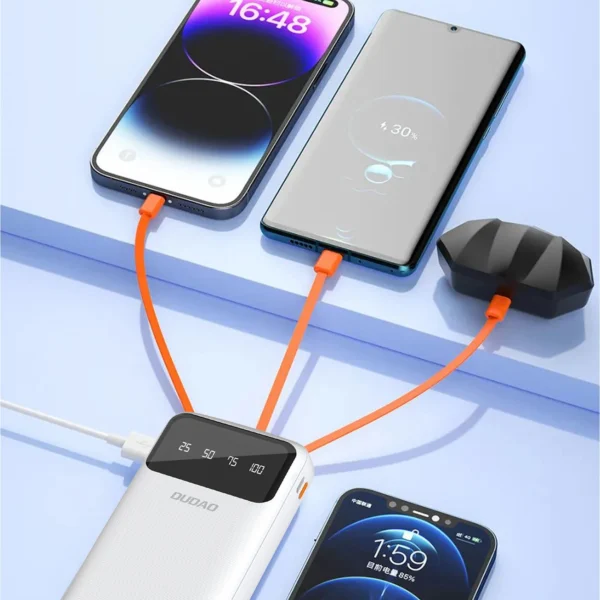 Dudao capacious powerbank with 3 built-in cables 20000mAh USB Type C + micro USB + Lightning white (Dudao K6Pro +)eng