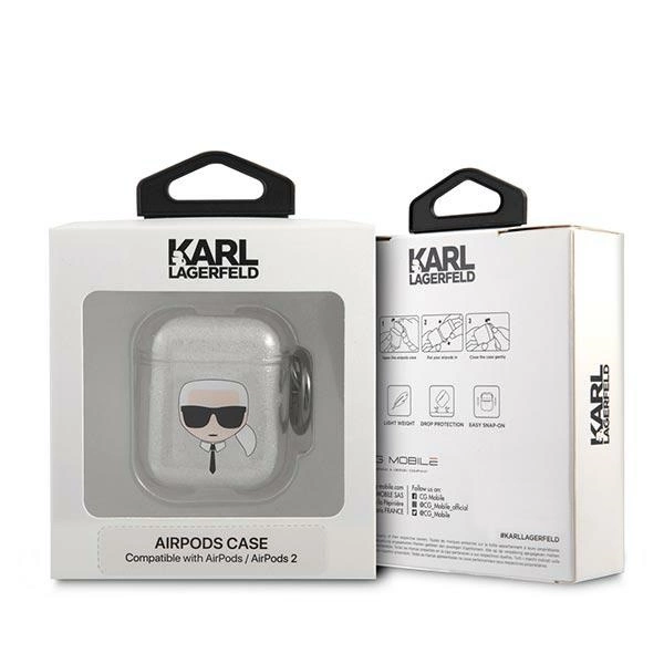 Karl Lagerfeld KLA2UKHGS AirPods cover srebrny/silver Glitter Karl`s Headeng