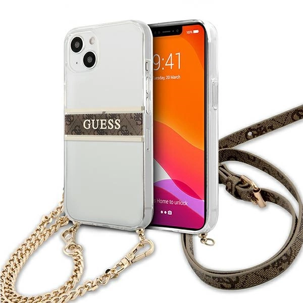 Guess GUHCP13SKC4GBGO iPhone 13 mini 5.4" Transparent hardcase 4G Brown Strap Gold Chaineng